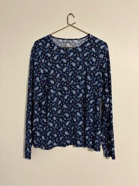 Lands' End Navy Paisley Long Sleeve Swim Rash Guard - Women’s Large (14–16)